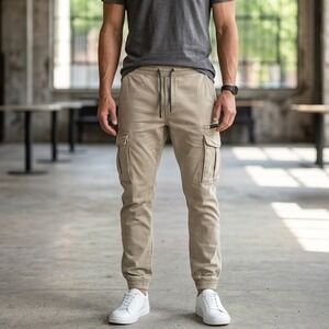 Peacocks Cargo Jogger Pants Men's 32R Khaki Gorpcore Drawstring Hiking 6 Pocket